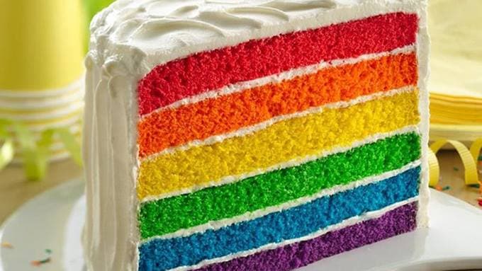 Rainbow coloured 1st Birthday Cake, Chocolate mud layered w…